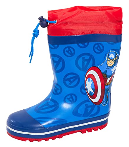 Marvel Jungen Captain America Gummistiefel mit Schnürung Kinder Avengers Gummistiefel Wellingtons Wellys, Blau, 27 EU von Marvel