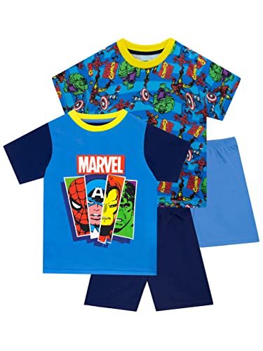 Marvel Avengers Pyjamas 2er-Pack | Jungen Iron Man, Captain America, Spiderman Pyjamas | Kinder-Superhelden-PJ's Mehrfarbig 128 von Marvel