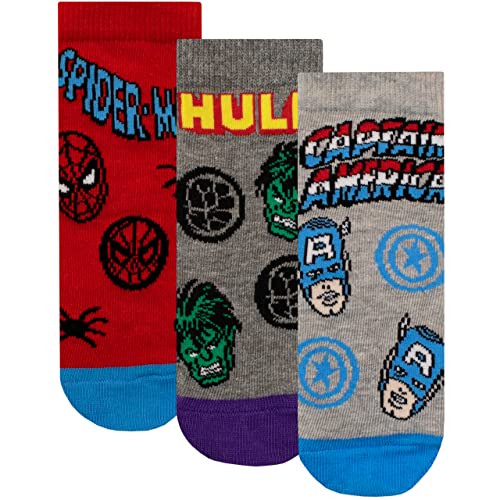 Marvel Kinder Avengers Socken 3er Pack Spiderman Hulk und Captain America Knöchelsocken Mehrfarbig 20-23 von Marvel