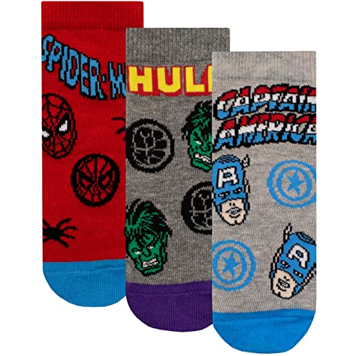 Marvel Kinder Avengers Socken 3er Pack Spiderman Hulk und Captain America Knöchelsocken Mehrfarbig 27-30 von Marvel