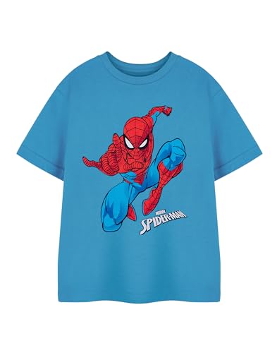 Marvel Jungen Spiderman Jump Blau Kurzarm T-Shirt | Grafik-T-Shirt für Kinder | Sprung Spiderman Design | Offizielle Comics Bekleidung | Leichtes Baumwolloberteil für Kinder und Jugendliche von Marvel