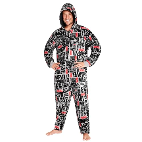 Marvel Kapuzen Flausch Fleece Onesies für Herren und Jugendliche - Bequeme Loungewear S-3XL - Geschenke für Männer (Grau/Schwarz, L) von Marvel