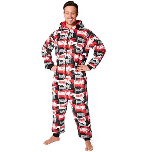 Marvel Kapuzen Flausch Fleece Onesies für Herren und Jugendliche - Bequeme Loungewear S-3XL - Geschenke für Männer (Rot/Mehrfarbig, 2XL) von Marvel