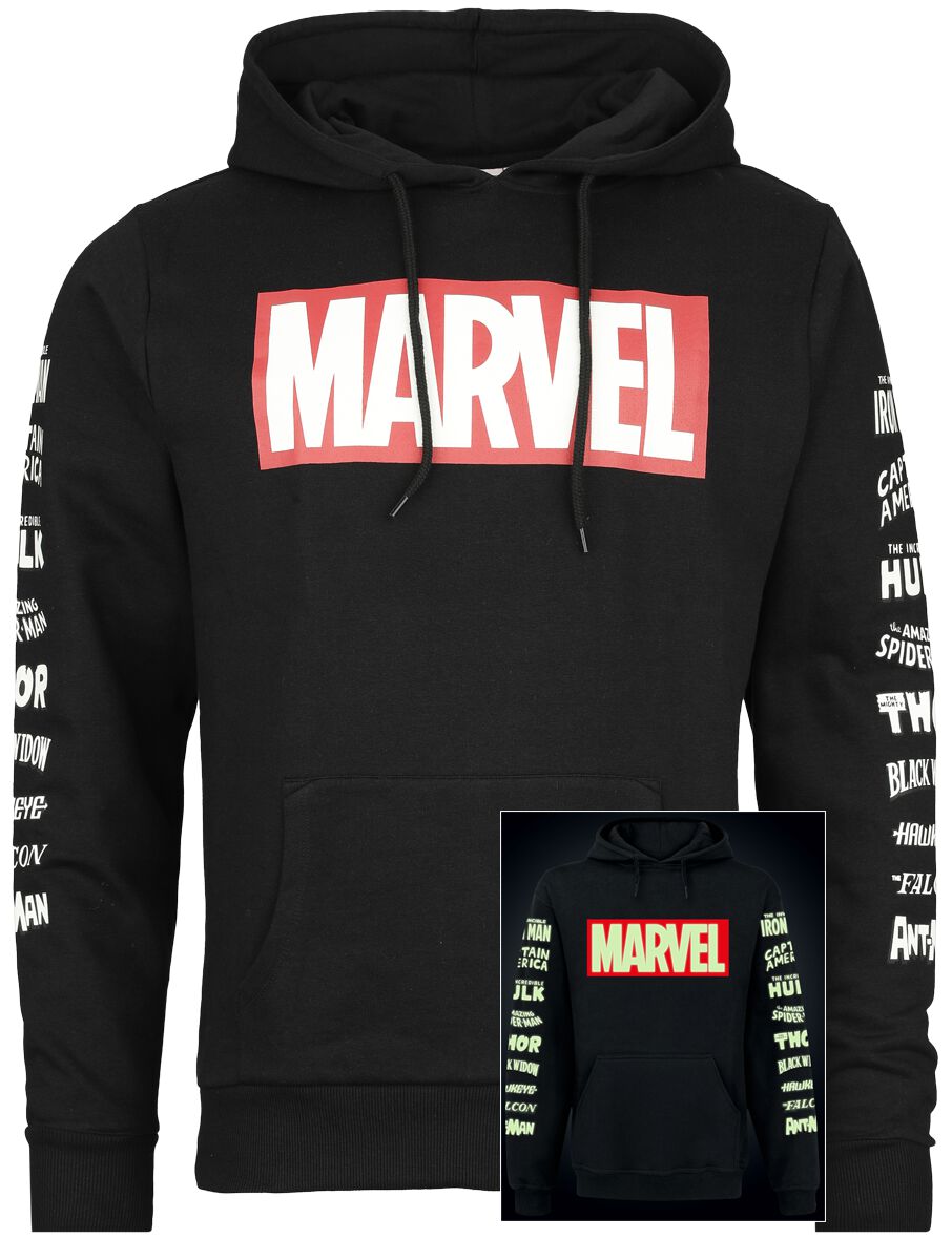 Marvel Kapuzenpullover - Logo - Glow In The Dark - S bis XXL - für Männer - Größe M - schwarz  - EMP exklusives Merchandise! von Marvel