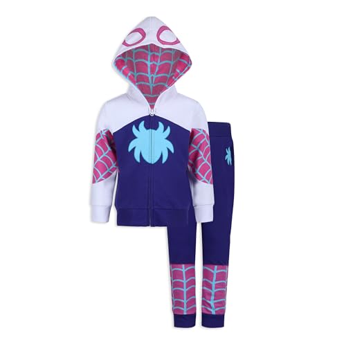 Marvel Mädchen Spider-Gwen Ghost Spider Kapuzen-Sweatshirt und Hose mit Reißverschluss für Kleinkinder und große Kinder, Mehrfarbig, 7 von Marvel