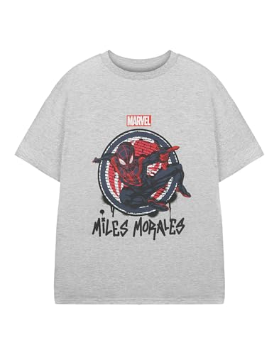 Marvel Miles Morales Jungen Graues T-Shirt | Kurzarm-T-Shirt Grafik für Kinder | Miles Jumping Spiderman Grafikdesign | Offiziell lizenzierte Superhelden-Merchandise-Bekleidung von Marvel