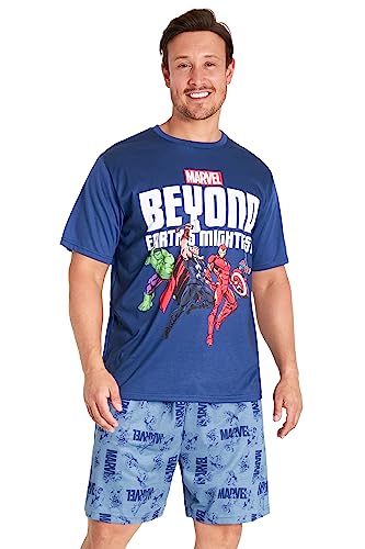 Marvel Pyjama Männer | Pyjama-Set für Herren Erwachsene| Zweiteiliger Sommer Nachtwäsche für Jungen | Schlafkleidung in Größe M-3XL (2XL, Dunkelblau) von Marvel