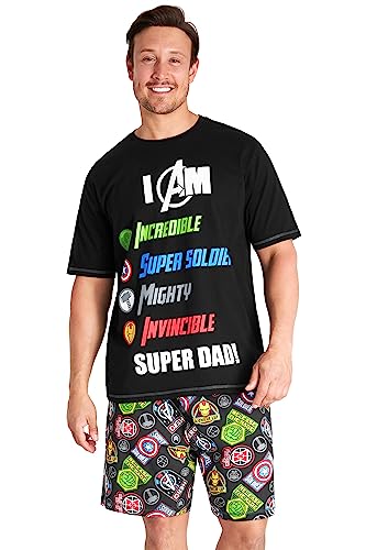 Marvel Pyjama Männer | Pyjama-Set für Herren Erwachsene| Zweiteiliger Sommer Nachtwäsche für Jungen | Schlafkleidung in Größe M-3XL (M, Schwarz) von Marvel