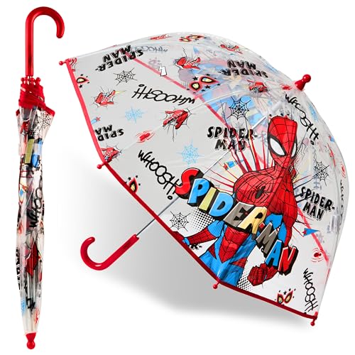 Marvel Regenschirm für Kinder Jungen Durchsichtig Lustiger Regenschirm Transparent Avengers Spiderman Regenschirm Kinder (Mehrfarbig Spiderman) von Marvel