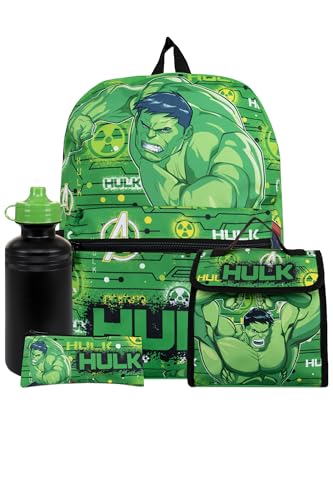 Marvel Rucksack | Der Unglaubiche Hulk Rucksack Und Lunch Tasche | Kindergarten Tasche Jungen Set | One Size Grün von Marvel