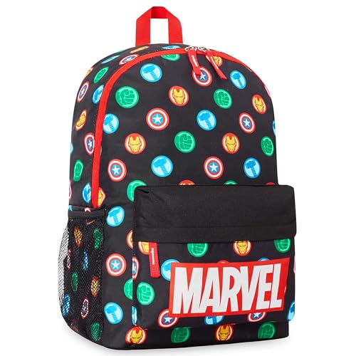 Marvel Rucksack, Schulrucksack mit gepolsterte Gurten & Mesh-Seitentaschen - Geschenke für Jungs Schwarz AOP von Marvel