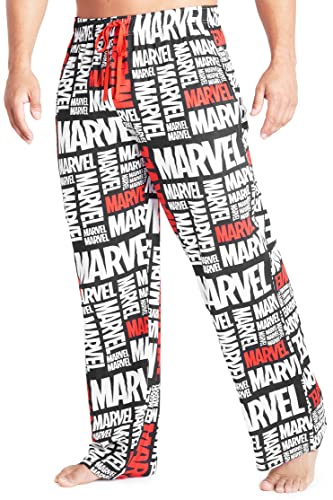 Marvel Schlafanzug Herren Lang, Avengers Freizeithose Herren, Baumwolle Pyjama Lang (Schwarz/Weiß, M) von Marvel