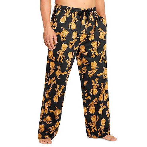 Marvel Schlafanzug Herren Lang, Avengers Freizeithose Herren, Baumwolle Pyjama Lang (Schwarz/Groot, M) von Marvel