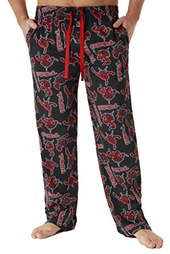 Marvel Avengers Schlafanzughose Herren lang, bequeme Pyjama Hosen - Geschenke für Männer & Teenager (Schwarz/Rot Deadpool, 2XL) von Marvel
