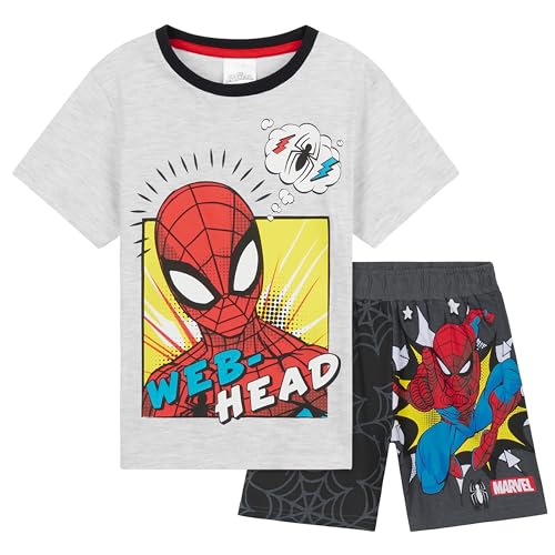 Marvel Schlafanzug Jungen, Pyjama Set T-Shirt mit Rundhalsausschnitt und Kurzer Schlafhose Pyjama Shorts - Geschenke für Jungs (Grau/Schwarz Spiderman, 11-12 Jahre) von Marvel