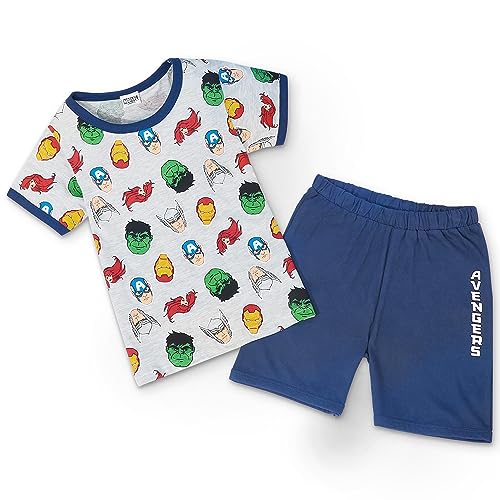 Marvel Avengers Schlafanzug Jungen Set, Baumwoll-Shirt und Shorts Set, Schlafanzãge fãr Jungen, Graue/Blaue Rächer, Alter 11 bis 12 Jahre, Kinder Geschenke von Marvel