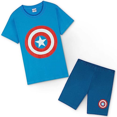 Marvel Avengers Schlafanzug Jungen Set, Baumwollshirt und Shorts Set, Schlafanzãge fãr Jungen, Blau Captain America, Alter 7 bis 8 Jahre, Kinder Geschenke von Marvel