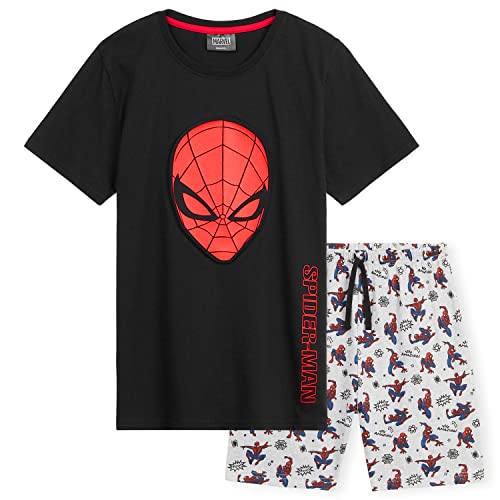 Marvel Schlafanzug Jungen Kurz 3D Kinder Pyjama Set Schlafanzüge für Jungen und Teenagers Shorty Kurzer Sommer Schlafanzug 4-14 Jahre (Schwarz Spiderman, 11-12 Jahre) von Marvel
