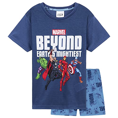 Marvel Schlafanzug Jungen, Pyjama Set T-Shirt mit Rundhalsausschnitt und Kurzer Schlafhose Pyjama Shorts - Geschenke für Jungs (Blau Avengers, 5-6 Jahre) von Marvel