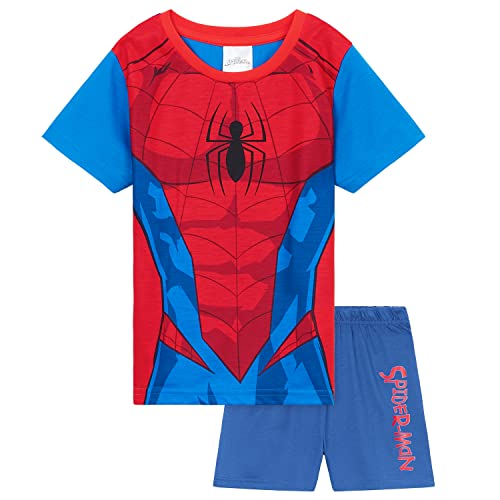 Marvel Schlafanzug Jungen, Pyjama Set T-Shirt mit Rundhalsausschnitt und Kurzer Schlafhose Pyjama Shorts - Geschenke für Jungs (Rot/Blau Spiderman, 5-6 Jahre) von Marvel