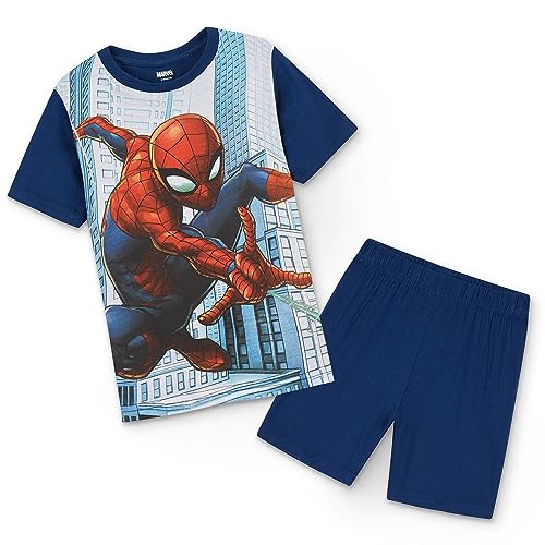 Marvel Avengers Schlafanzug Jungen Set, Baumwoll-Shirt und Shorts Set, Schlafanzãge fãr Jungen, Blauer Spiderman, Alter 11 bis 12 Jahre, Kinder Geschenke von Marvel