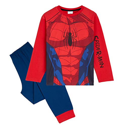 Marvel Schlafanzug Jungen Lang, Spiderman Schlafanzug Kinder Jungen Zweiteilige Kinder Schlafanzug Set, Baby Teenager 2-14 Jahre Geschenke für Kinder (Rot, 3-4 Jahre) von Marvel