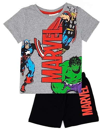 Marvel-Schlafanzug für Jungen in Grau/Schwarz | Kinder Thor Iron Man Hulk Captain America Superheld T-Shirt Shorts Pjs Set | Merchandise-Geschenke für Film-Comic-Charaktere von Marvel