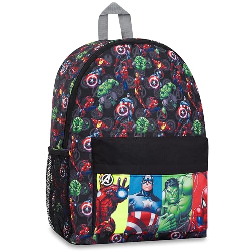 Marvel Rucksack, Schulrucksack mit gepolsterte Gurten & Mesh-Seitentaschen - Geschenke für Jungs (Schwarz Avengers) von Marvel