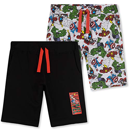 Marvel Shorts Jungen, Kurze Hosen Jungen 2er Pack, Kinder Hosen Jungs, Kurze Jogginghose Jungen und Teenager, Avengers Fanartikel, 98-164 (Schwarz/Multi, 11-12 Jahre) von Marvel