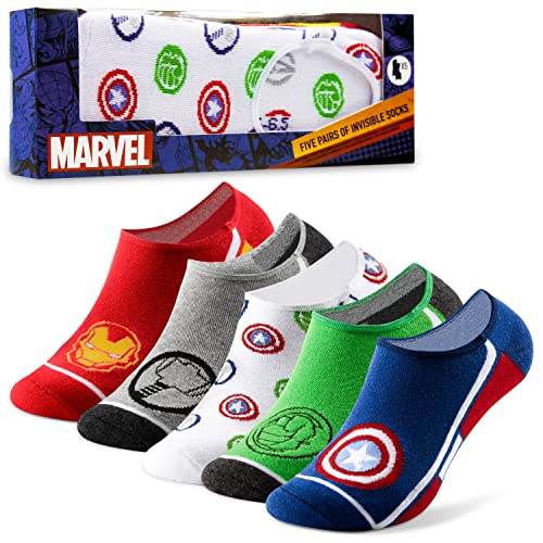 Marvel Sneaker Socken Herren 41-46 Lustige Superhelden Socken 5 Paar Bequeme Füsslinge Herren Teenagers Jungen Bequemen Baumwollsocken Geschenke für Männer Jugendliche (Mehrfarbig) von Marvel