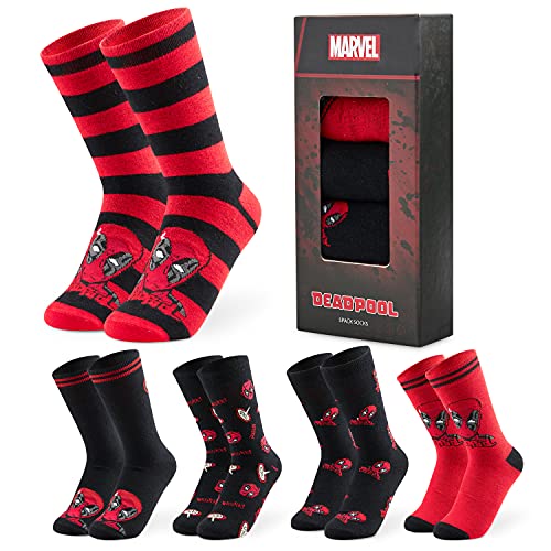 Marvel Socken Herren, 5er-Pack Baumwolle Herrensocken Avengers, Lustigen Socken Set Größe 39-46 - Geschenke für Männer(Schwarz/Rot, 39-44 EU) von Marvel