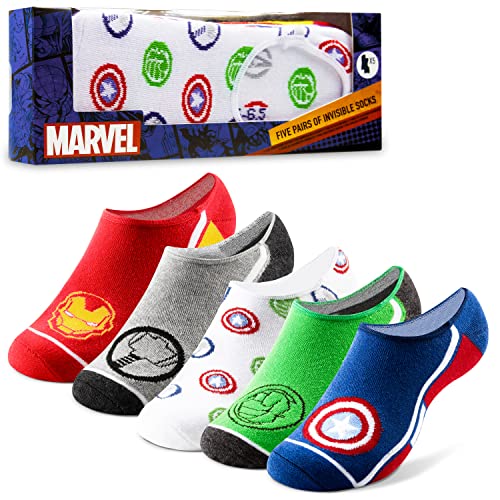 Marvel Socken Kinder Jungen und Mädchen 5 Pack Lustige Kindersocken Avengers Spiderman Socken Offizielles Kleidung Kinder Sneaker Socken Kinder 30-35 und 35-40 (Mehrfarbig Avengers, 30-35 EU) von Marvel