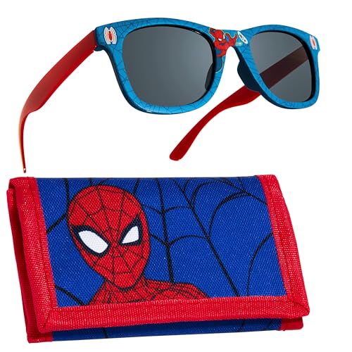 Marvel Sonnenbrille UV Schutz & Geldbeutel Kinder Set - Geschenke für Jungs (Rot/Blau Spiderman) von Marvel