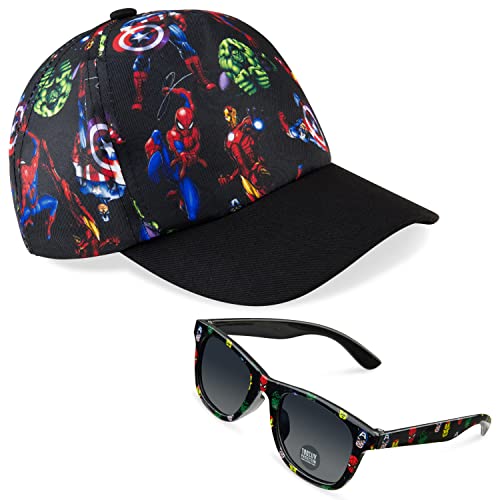 Marvel Sonnenhut Baseball Cap und Sonnenbrille Set Avengers Kappe Kinder Jungen Mütze Sommer Zubehör Einheitsgröße Verstellbarer Riemen Geschenke (Marineblau/Multi) von Marvel