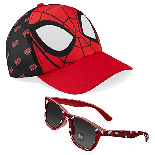 Marvel Sonnenhut Kinder Baseball Cap und Sonnenbrille Kinder Set Avengers Kappe Kinder Jungen Mütze Sommer Zubehör Einheitsgröße Verstellbarer Riemen Geschenke für Jungen (Red/Black) von Marvel