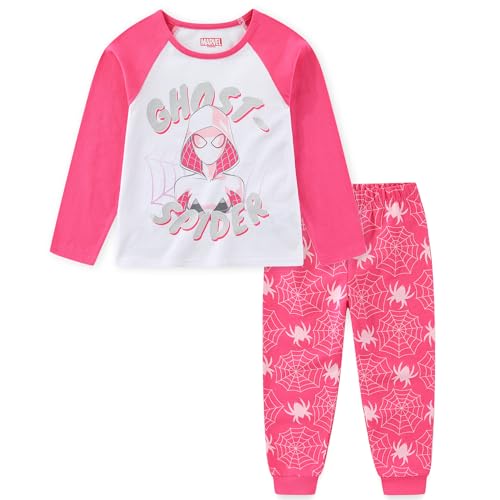 Marvel Spider-Gwen Ghost Spider Mädchen 2-teiliges Langarm-Shirt und Hose aus French Terry für große Kinder, Pink/Weiß, 6 von Marvel