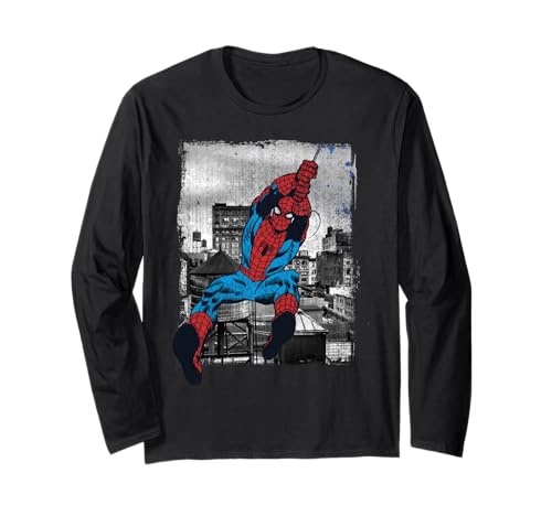Marvel Spider-Man, Retro-Design, schwingt über den Dächern Langarmshirt von Marvel