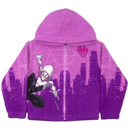 Marvel Spider-Man Ghost Spider Sherpa Hoodie – Kapuzen-Sweatshirt-Jacke mit Reißverschluss für Kinder, Violett, 7-8 von Marvel