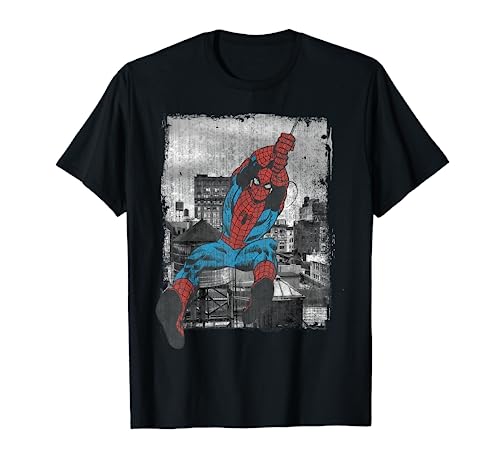 Marvel Spider-Man Retro Swinging Over Rooftops T-Shirt von Marvel