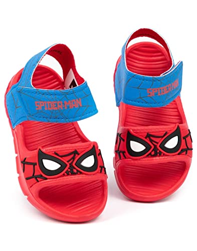 Marvel Spider-Man Sandalen Kinder Kleinkinder | Jungen Mädchen Superhelden Gesichtsmaske Schieberegler mit stützendem Gurt | Rot Blau Sommerschuhe Schuhe von Marvel