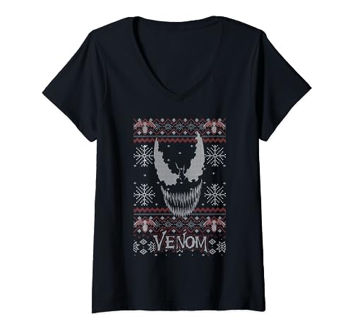 Marvel Spider-Man Venom Ugly Weihnachten Sweater Style T-Shirt mit V-Ausschnitt von Marvel