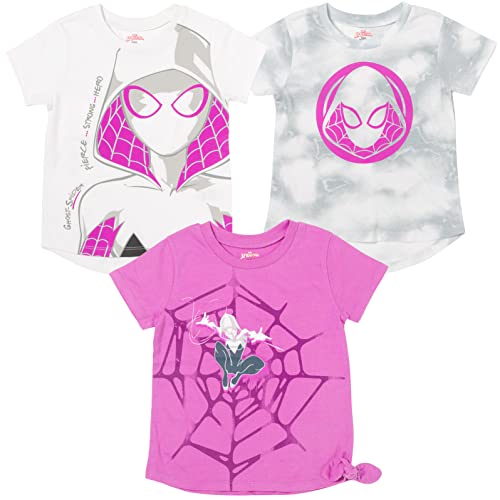 Marvel Spider-Verse Spider-Gwen Ghost Spider Girls 3er Pack Geknotet Graphic Shirts von Kleinkind bis Großes Kind, Weiß / Lila / Blau, 4 von Marvel