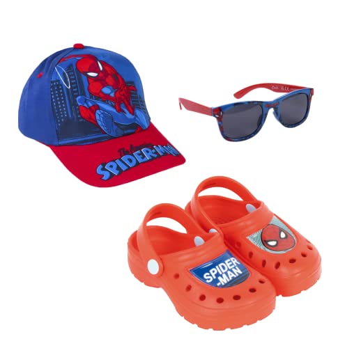 Marvel Spiderman Clogs Sonnenbrille und Hut für Jungen, Avengers Sommer Sandalen, Größe EU 22/23 von Marvel