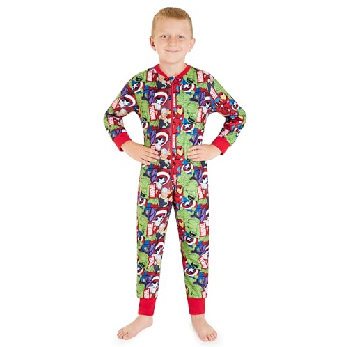 Marvel Spiderman Fleece Onesie Kinder Jungen, Iron Man Avengers Ganzkörper Schlafanzug 3 bis 10 Jahren - Kinder Geschenke Jungen (Mehrfarbig Avengers, 3-4 Jahre) von Marvel