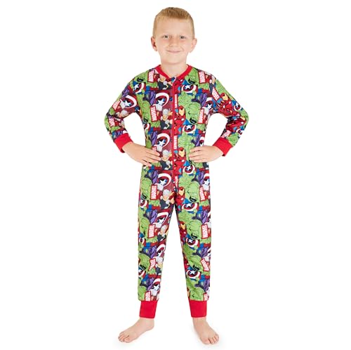 Marvel Spiderman Fleece Onesie Kinder Jungen, Iron Man Avengers Ganzkörper Schlafanzug 3 bis 10 Jahren - Kinder Geschenke Jungen (Mehrfarbig Avengers, 4-5 Jahre) von Marvel