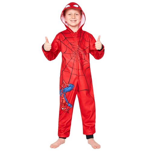 Marvel Spiderman Fleece Onesie Kinder Jungen, Iron Man Avengers Ganzkörper Schlafanzug 3 bis 10 Jahren - Kinder Geschenke Jungen (Rot Spiderman, 9-10 Jahre) von Marvel