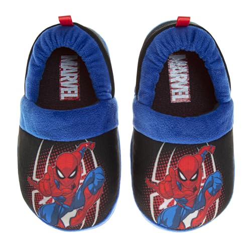 Marvel Spiderman-Hausschuhe für Jungen – The Amazing Spidey Hausschuhe, gemütlich, Plüsch-Hausschuhe (Größen: 5–10 Kleinkinder/11–12 kleine Kinder), Blau/Schwarz, 5-6 US Toddler von Marvel