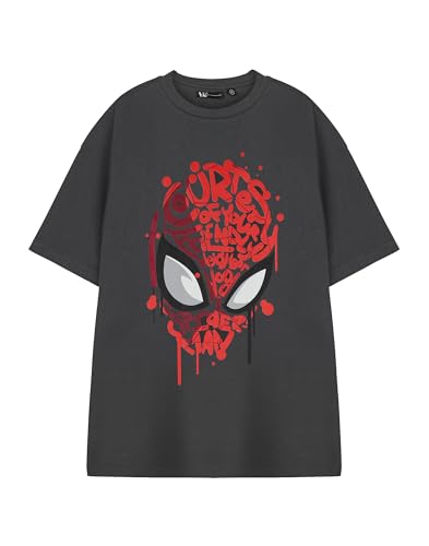 Marvel Spiderman Herren T-Shirt | Charcoal Kurzarm Grafik T-Shirt | Freundliche Nachbarschaft Spidey | Superhelden-Comics-Kleidung | Peter Parker Hero Oberteil | Offizielles Merchandise von Marvel