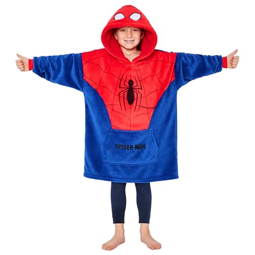 Marvel Spiderman Hoodie Decke Kinder Jungen Übergröße Kuscheldecke mit Ärmeln, Warm Fleece Kapuzenpullover Teenager Tragbare Decken Hoodie Jungen von Marvel