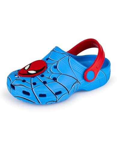 Marvel Spiderman Jungen Clogs Kinder Slip On Schuhe Spider-Man Neuheit Charms in blauen Sandalen mit Schwimmhäuten Schieber Verstellbarer Riemen von Marvel